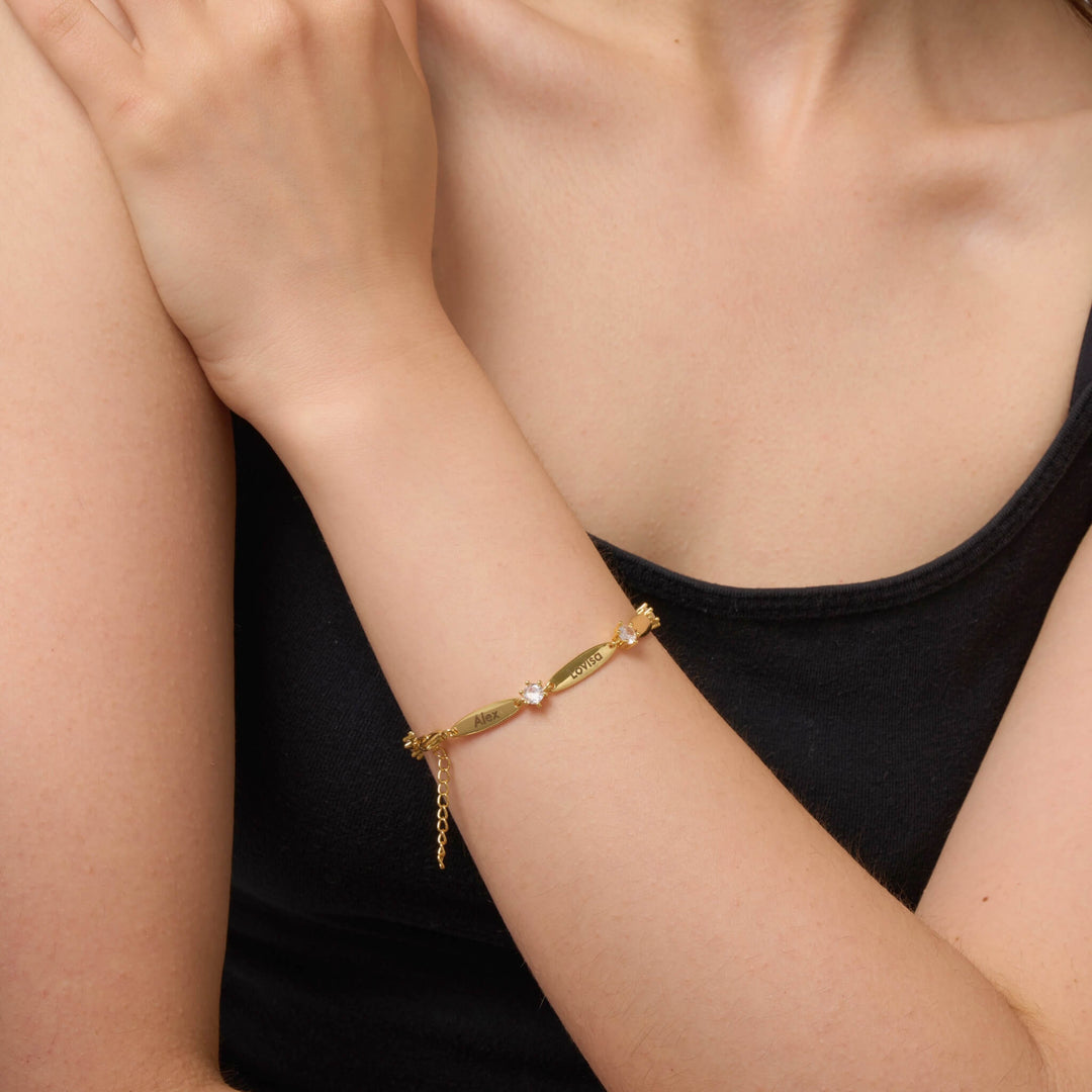 Pulseira Personalizada com Placas e Cristais