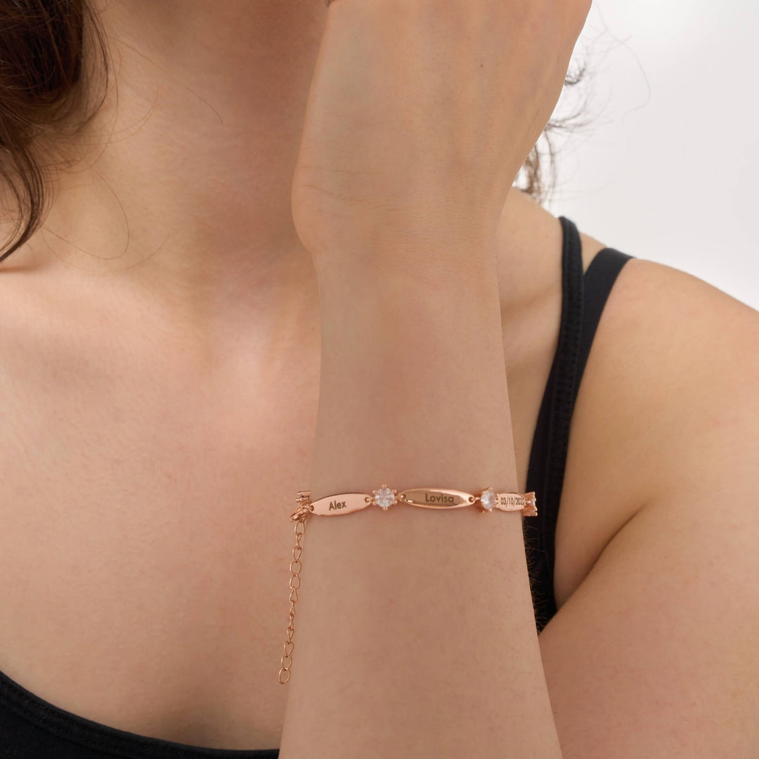 Pulseira Personalizada com Placas e Cristais