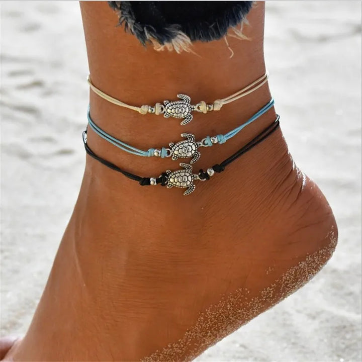 Pulseira de Tornozelo em Pele com Tartaruga Marinha