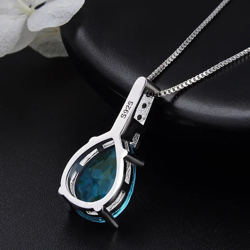Colar com Gota Azul, Prata 925