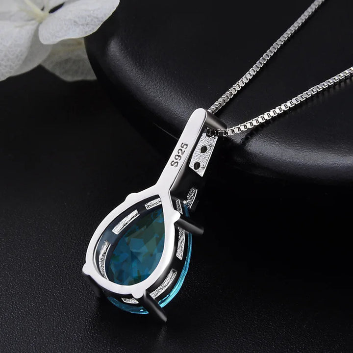 Colar com Gota Azul, Prata 925