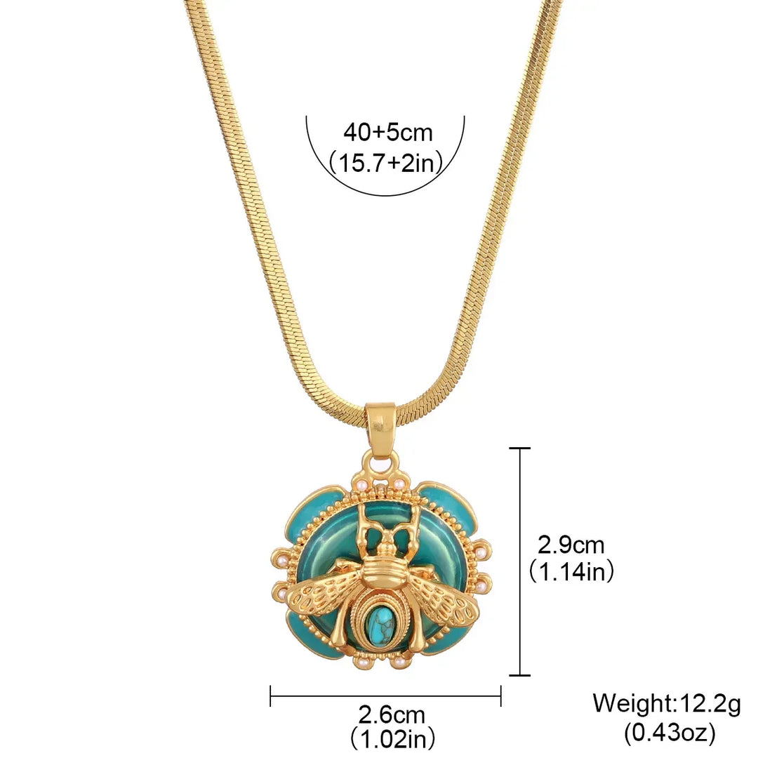Colar Dourado Elegante com Abelha Turquesa