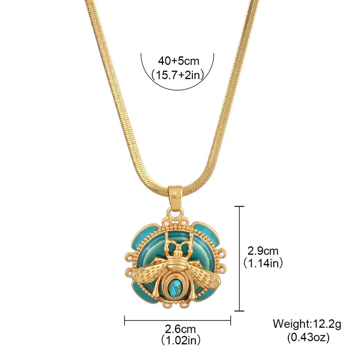 Colar Dourado Elegante com Abelha Turquesa