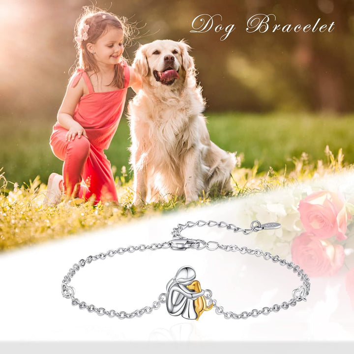 Pulseira Ajustável da Sorte "Para Sempre no Teu Coração" com Abraço de Cão
