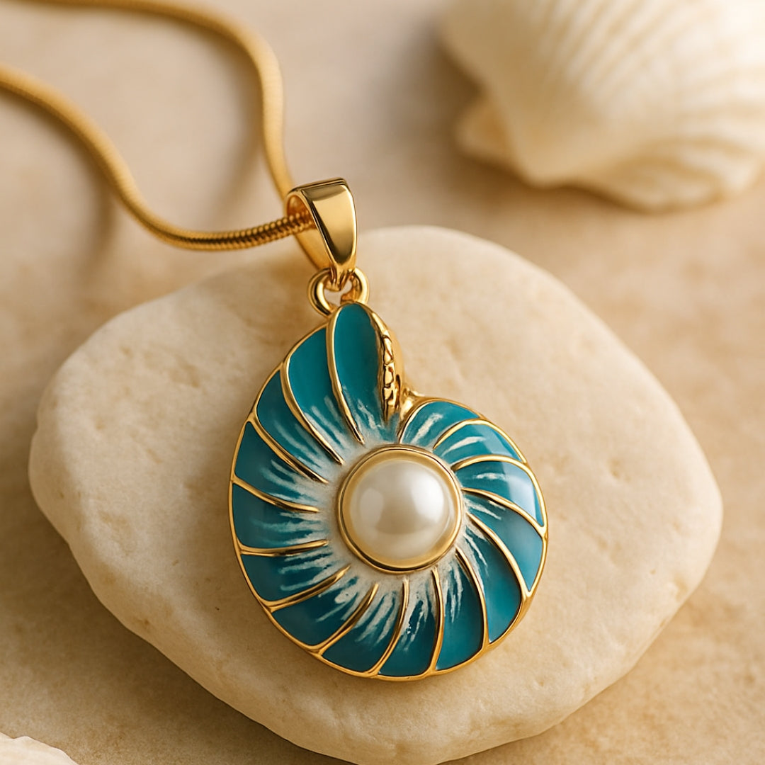 Colar com Pérola e Concha Azul