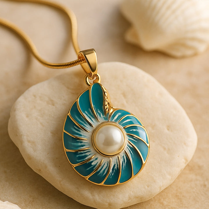 Colar com Pérola e Concha Azul