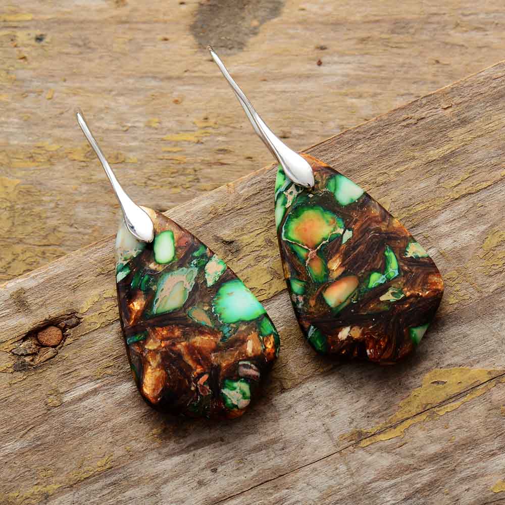 Brincos Pendentes com Jaspe Abstrato