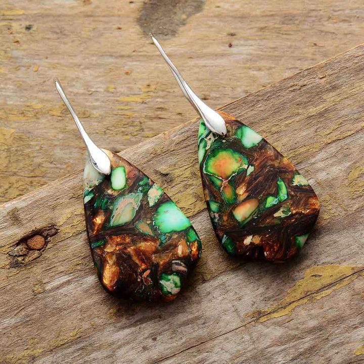Brincos Pendentes com Jaspe Abstrato