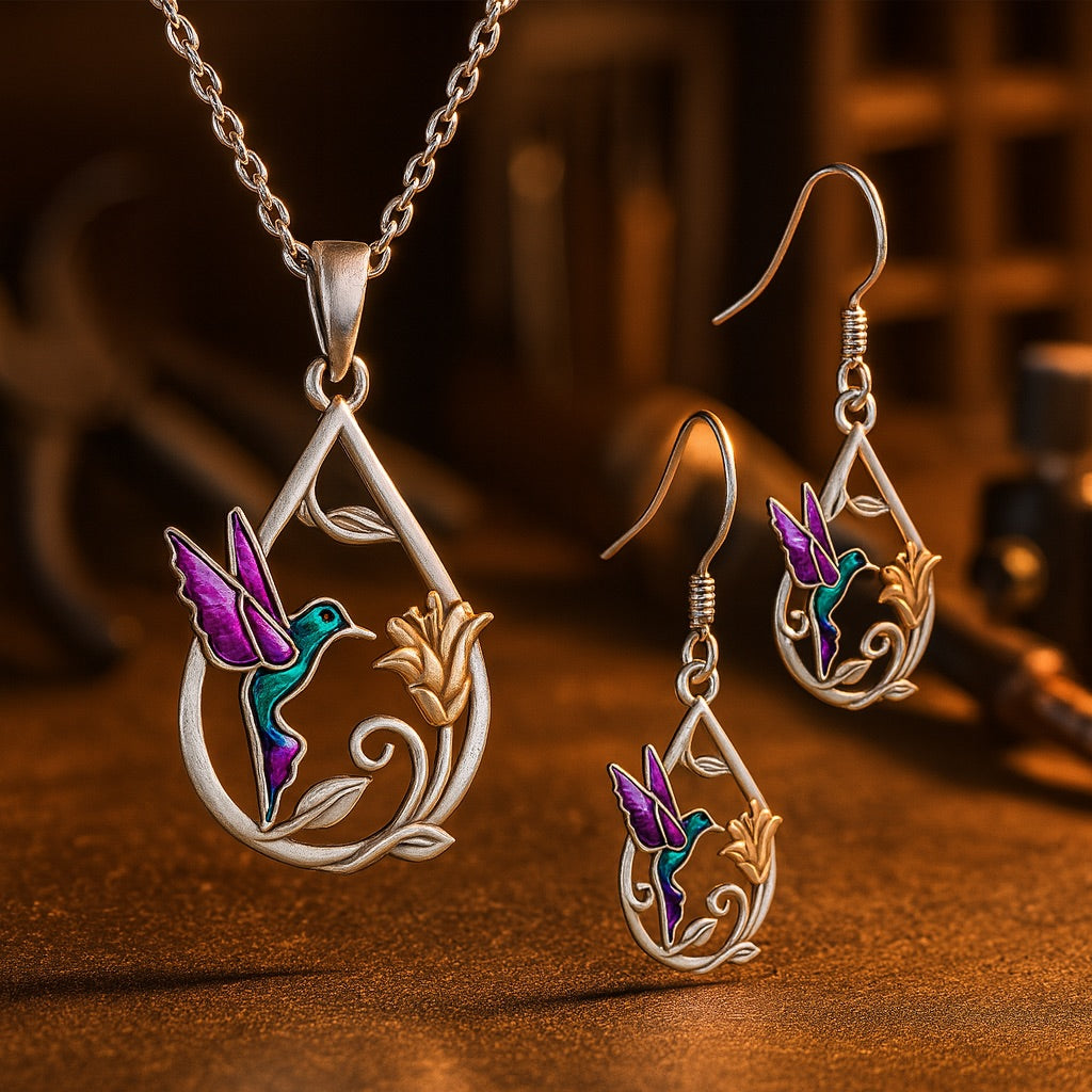 Lindo Colar de Senhora com Colibri e Brincos Grátis