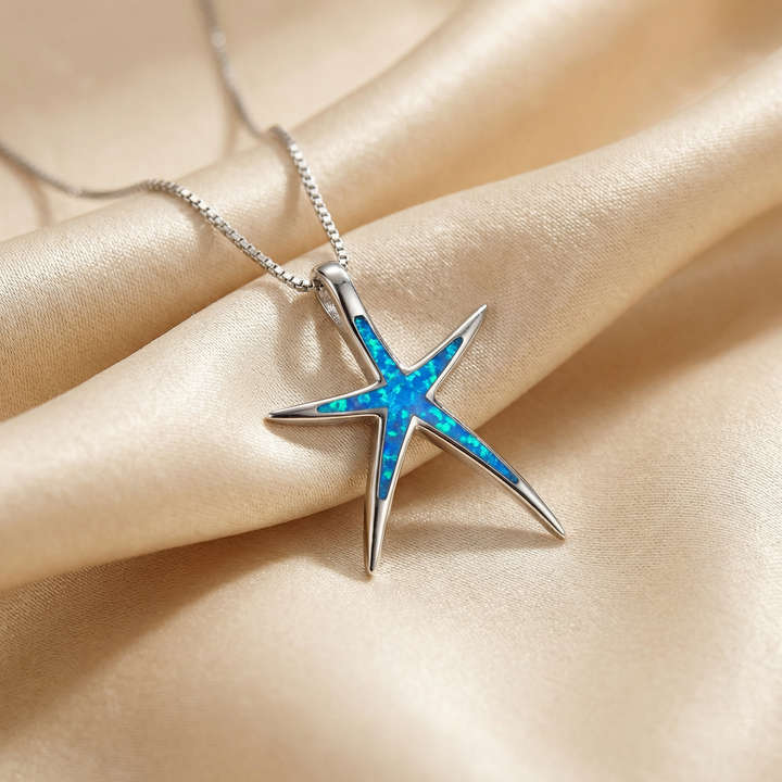 Colar com Estrela-do-Mar em Opala Azul e Prata