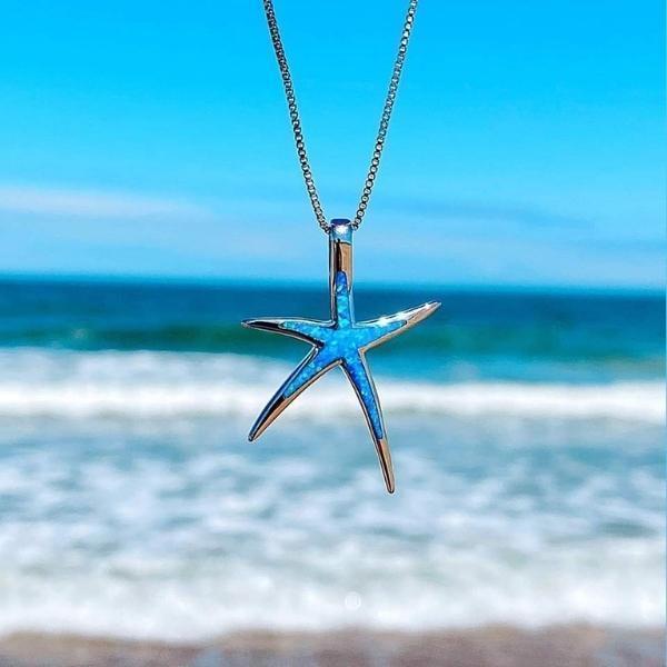 Colar com Estrela-do-Mar em Opala Azul e Prata