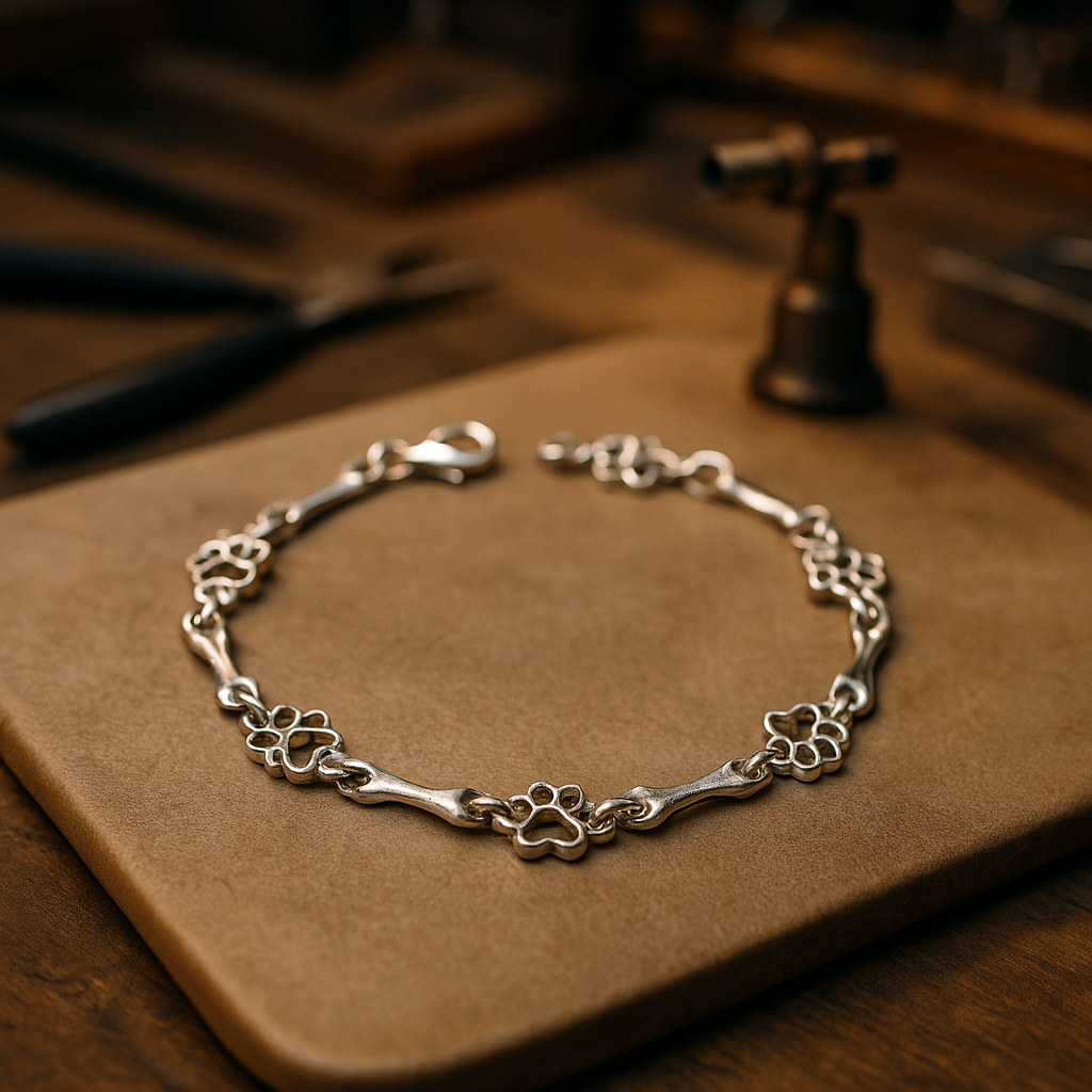 Edição Limitada: Pulseira em Prata de Lei com Pendentes de Pata e Osso