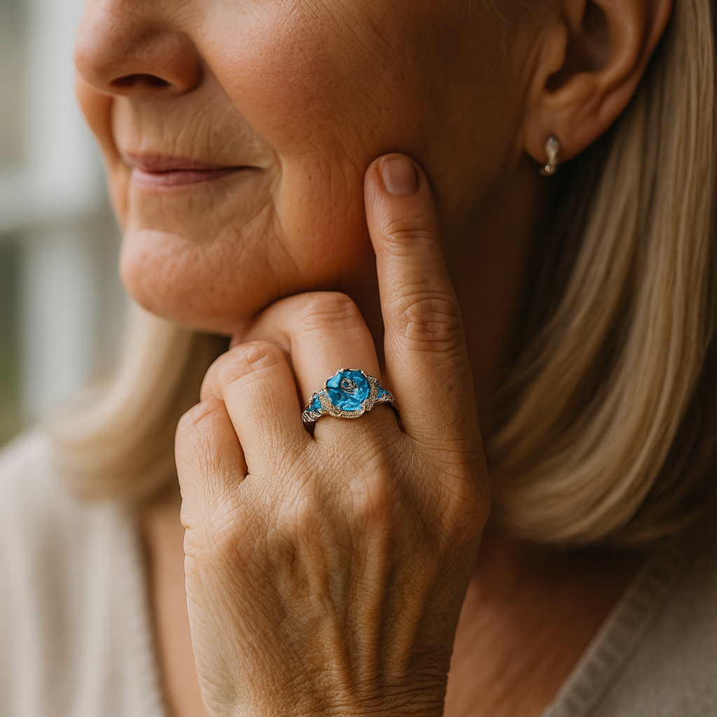 Anel Vintage Prateado com Cristal Azul