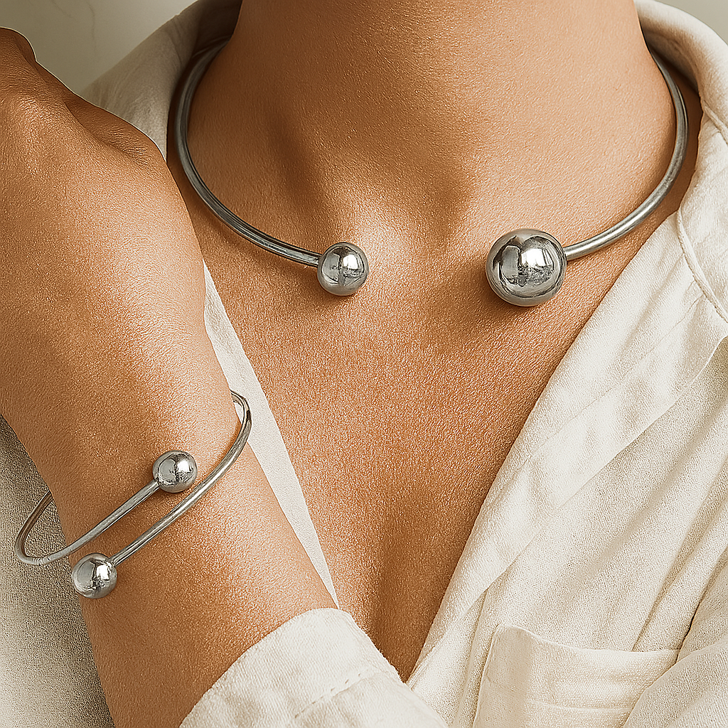 Conjunto Minimalista de Colar e Pulseira Aberta Glow | Ouro