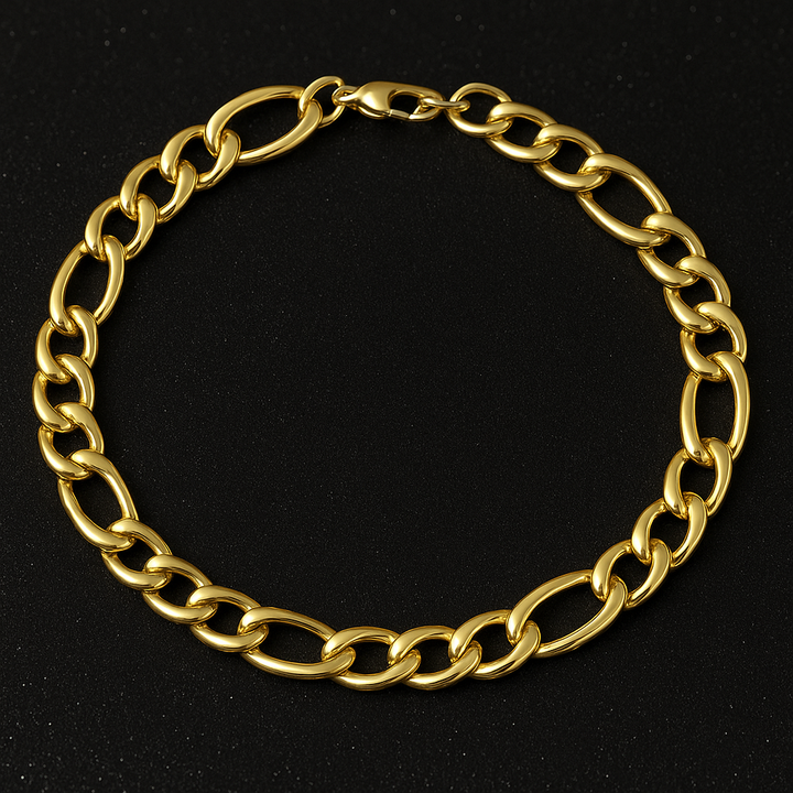 Pulseira com Corrente Figaro, Banhada a Ouro 14K