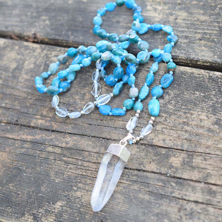Colar com Apatite Azul e Cristal de Rocha Transparente