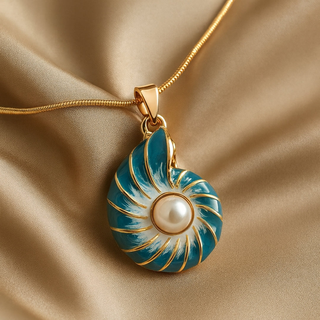 Colar com Pérola e Concha Azul