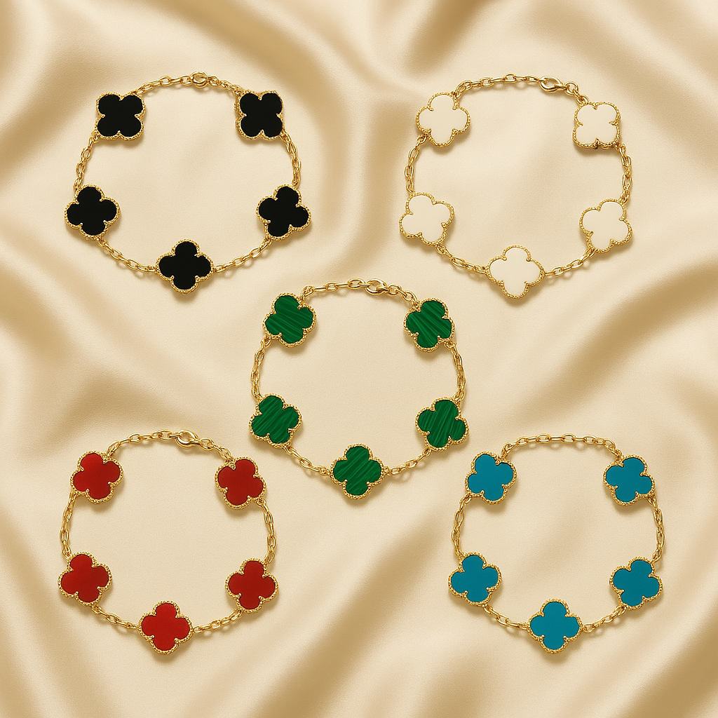 CONJUNTO DE 6 PULSEIRAS COM TREVO DE QUATRO FOLHAS