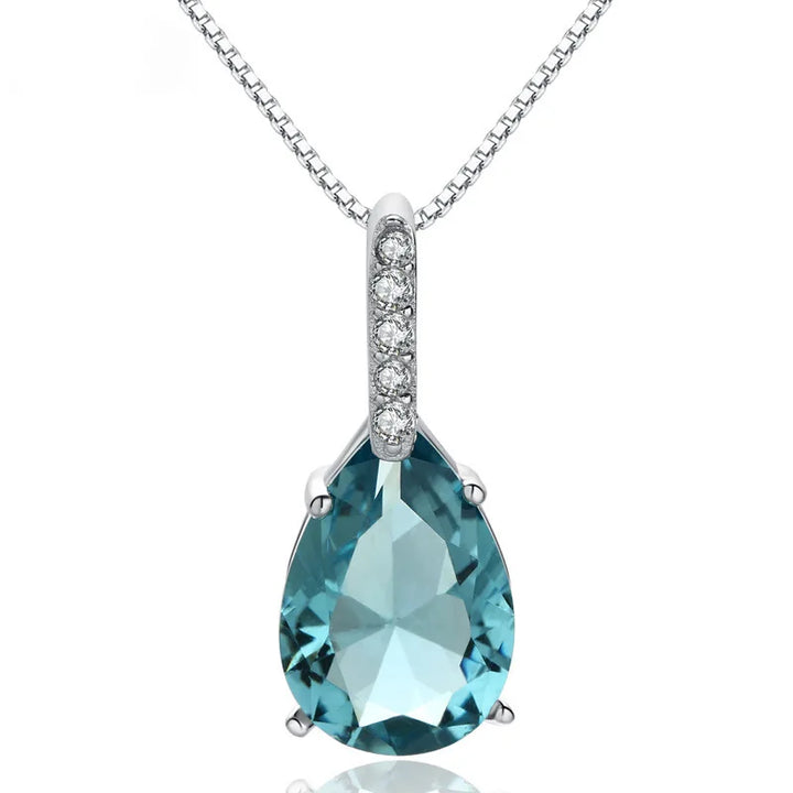 Colar com Gota Azul, Prata 925