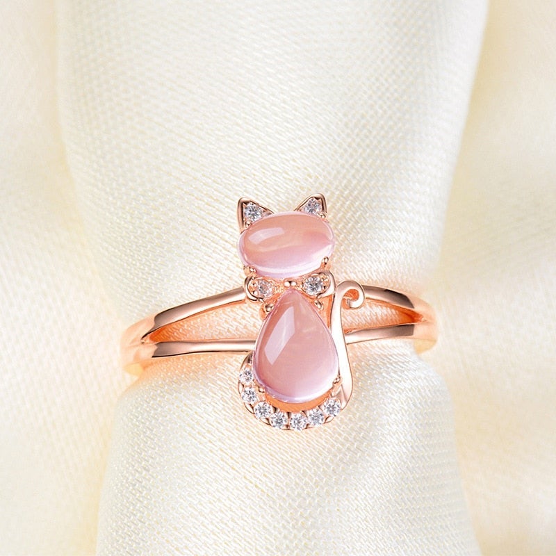 Anel com Gato em Ouro Rosa