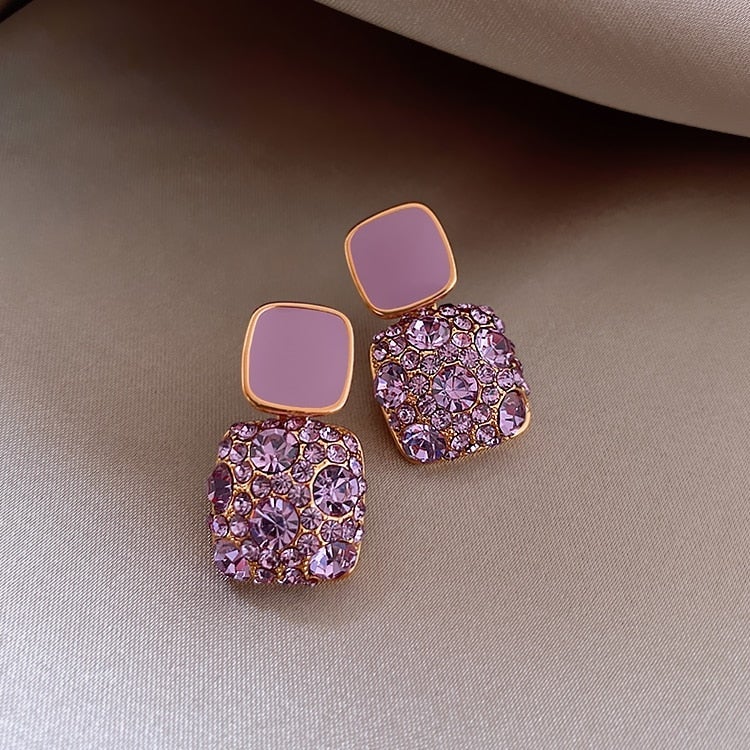 Brincos Roxos de Luxo com Zircónias Engastadas