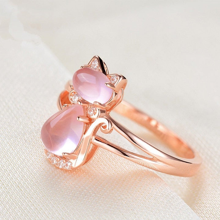 Anel com Gato em Ouro Rosa