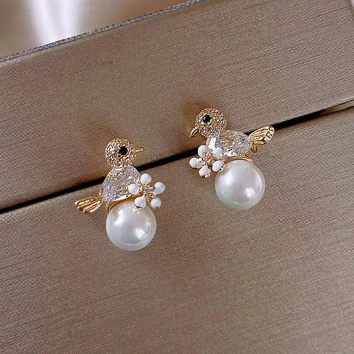 Brincos de Luxo com Passarinho, Zircónias e Pérolas