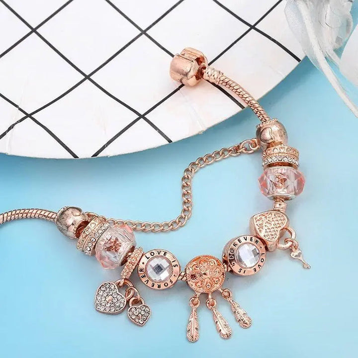 Pulseira com Apanhador de Sonhos Rosa e Pendentes em Prata 925