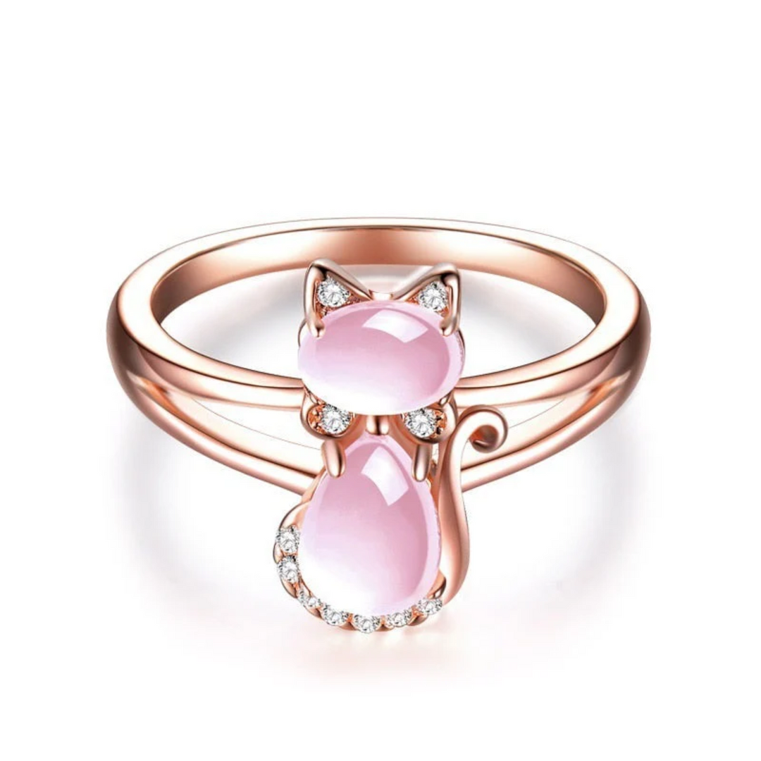 Anel com Gato em Ouro Rosa