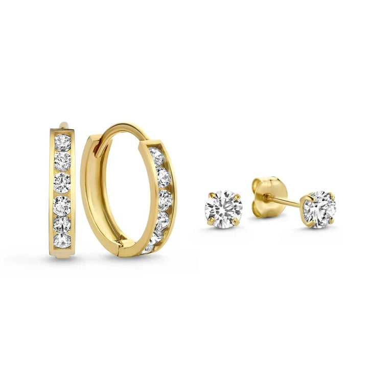 Conjunto de Brincos Dara Brillane com Pedras | Ouro Branco
