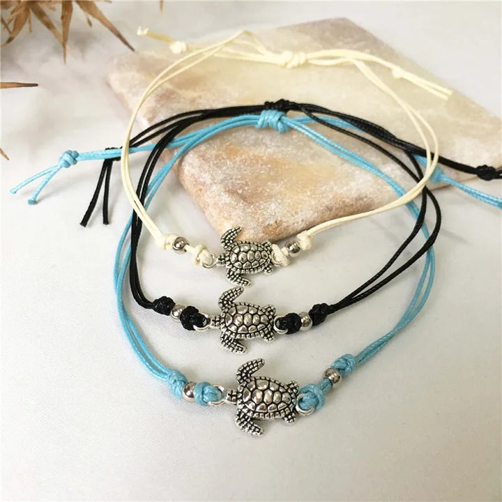 Pulseira de Tornozelo em Pele com Tartaruga Marinha