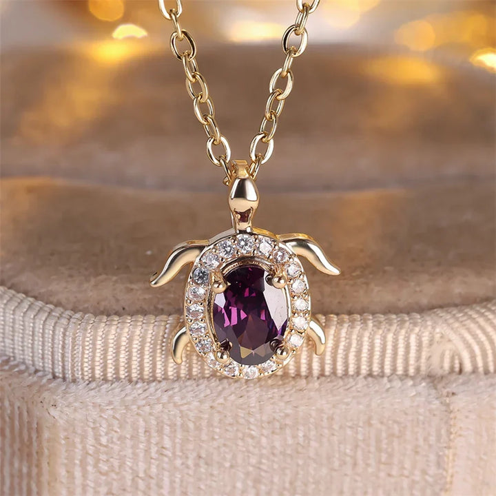 Colar com Tartaruga de Cristal Roxo