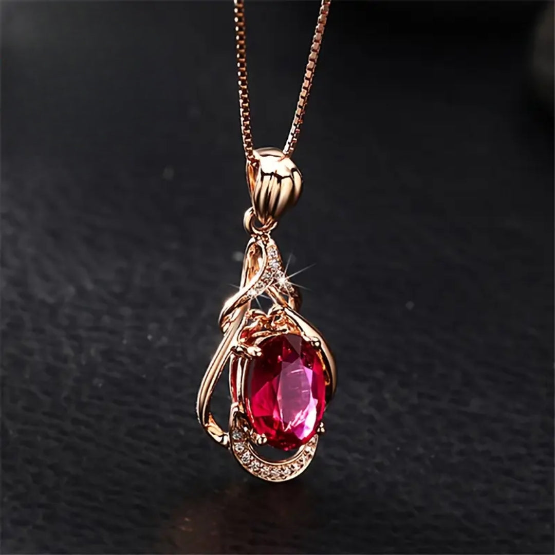 Colar Dourado Elegante com Cristal Vermelho