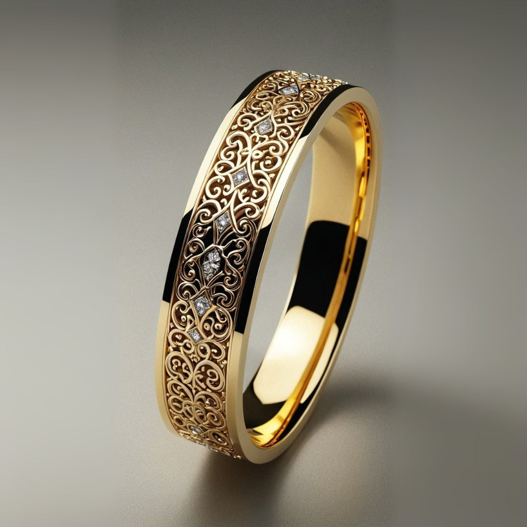 Anel Exótico Dourado Oco e Delicado