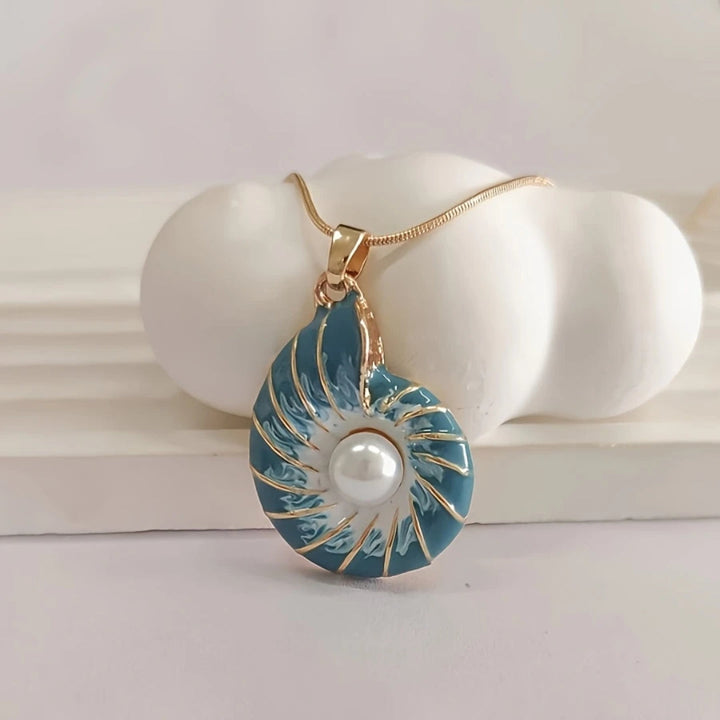 Colar com Pérola e Concha Azul