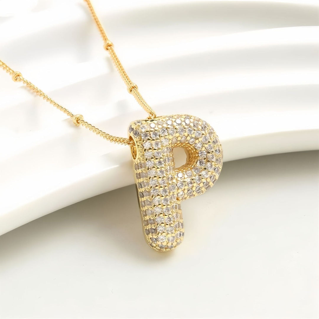 Colar Brilhante com Inicial Bubble A–Z