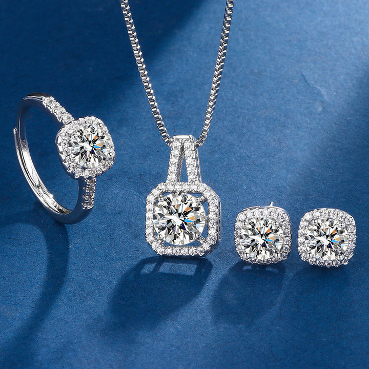 Conjunto de Joias Exclusivo Aria com Lapidação Quadrada em Ouro Branco