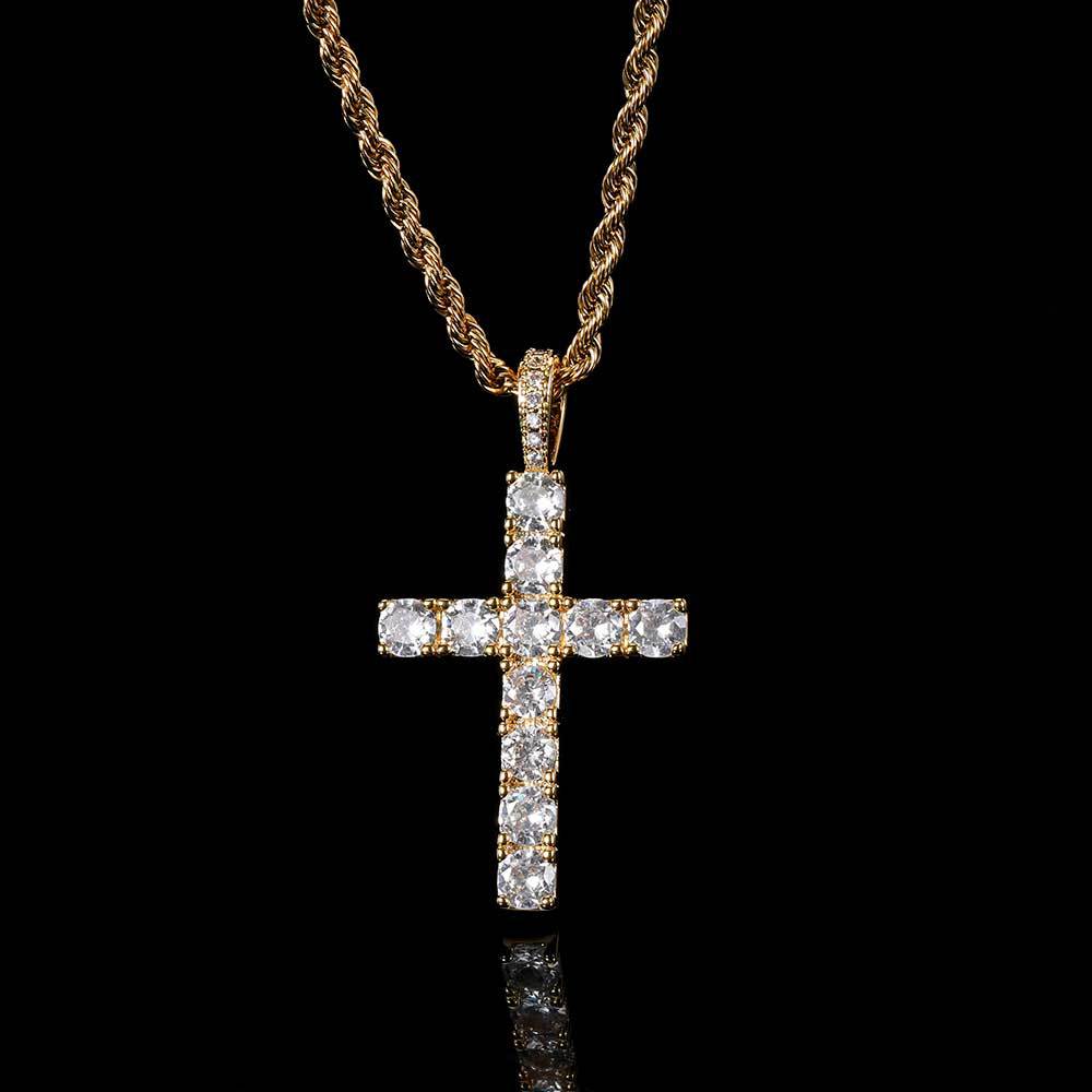 Colar com Cruz e Moissanite | Ouro Branco