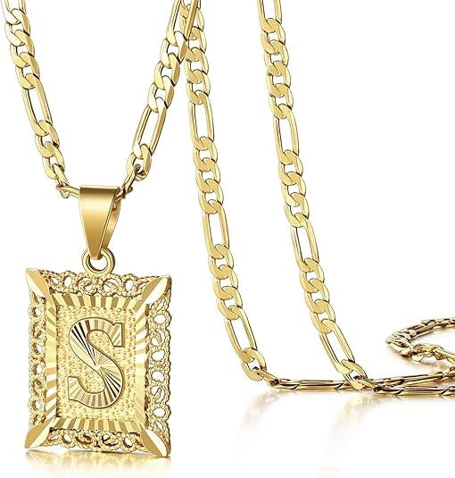 Colar com Letra Quadrada, Banhado a Ouro 18K