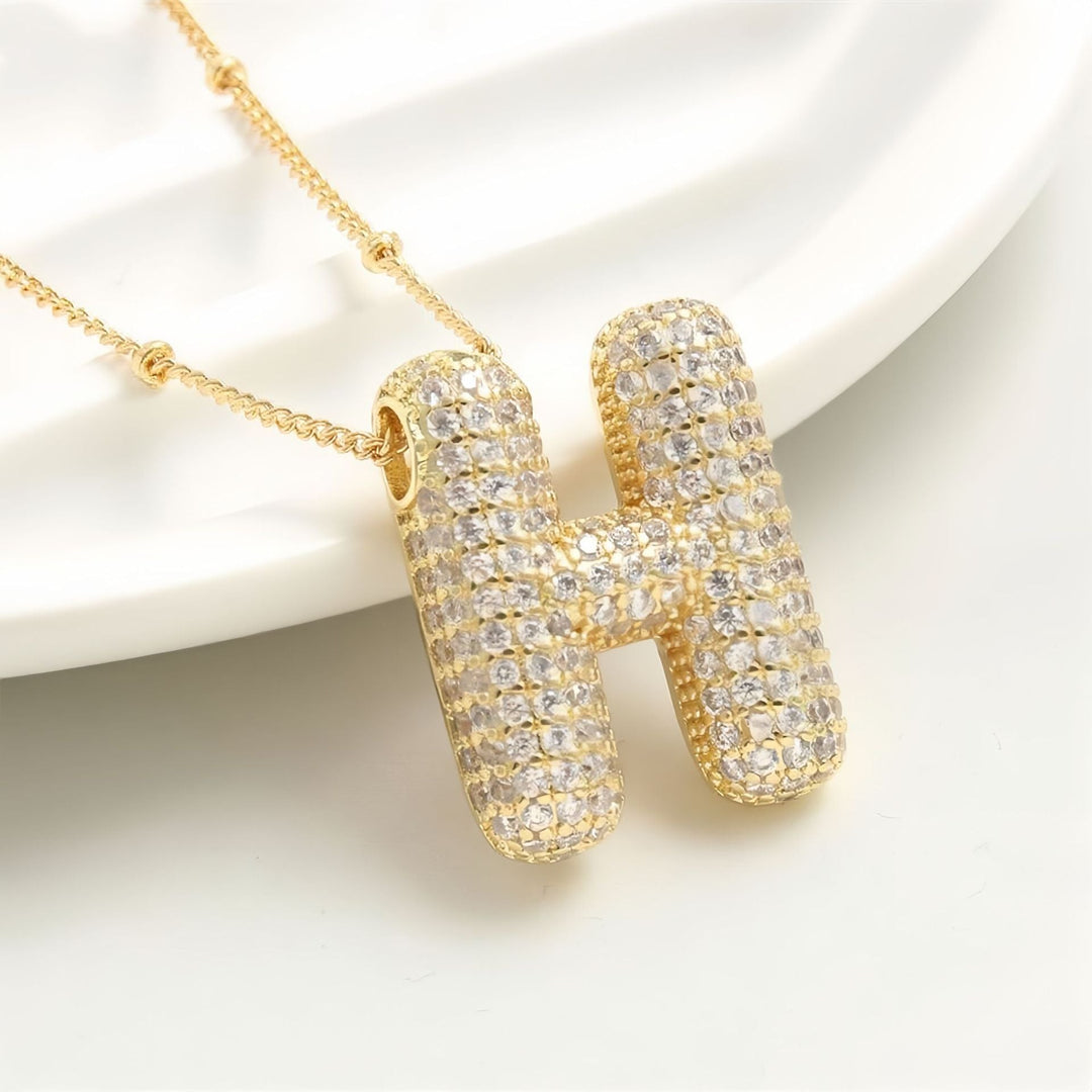 Colar Brilhante com Inicial Bubble A–Z