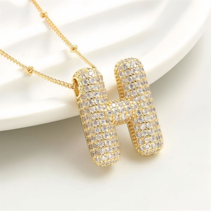 Colar Brilhante com Inicial Bubble A–Z