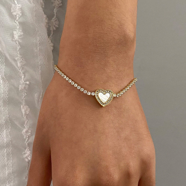 Pulseira Ténis Cameron com Corações e Pedrinhas