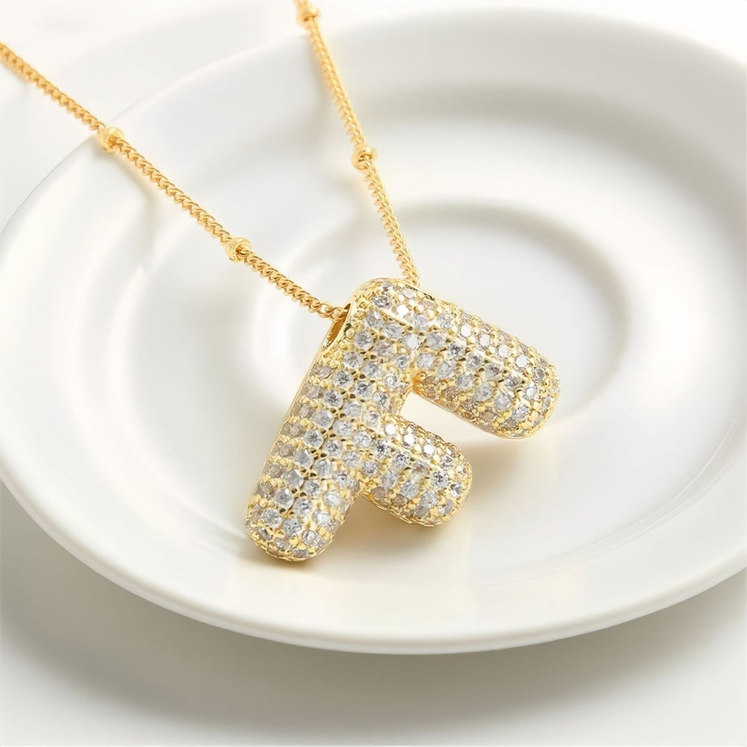 Colar Brilhante com Inicial Bubble A–Z