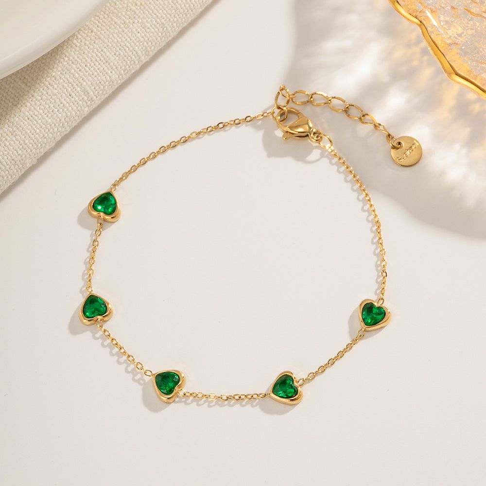 Pulseira Francia com Coração Verde