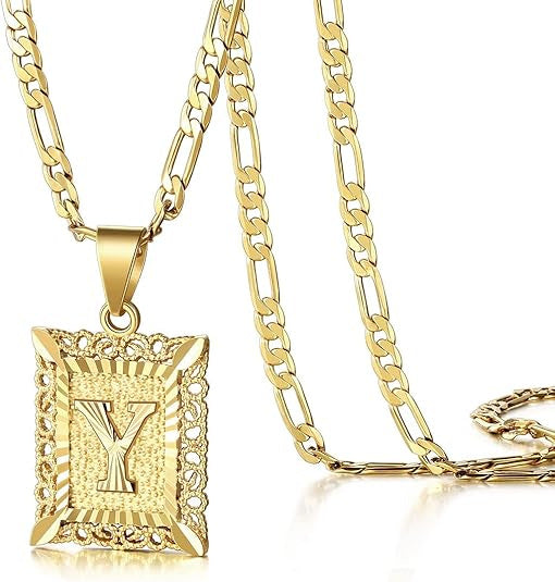 Colar com Letra Quadrada, Banhado a Ouro 18K