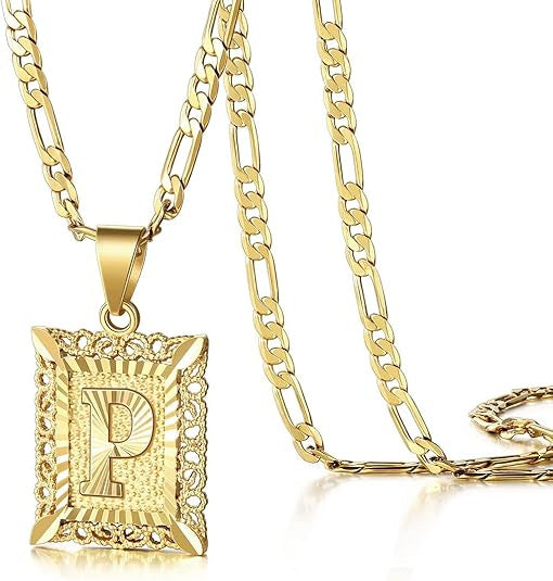 Colar com Letra Quadrada, Banhado a Ouro 18K