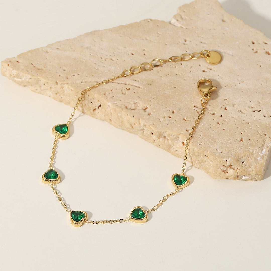 Pulseira Francia com Coração Verde