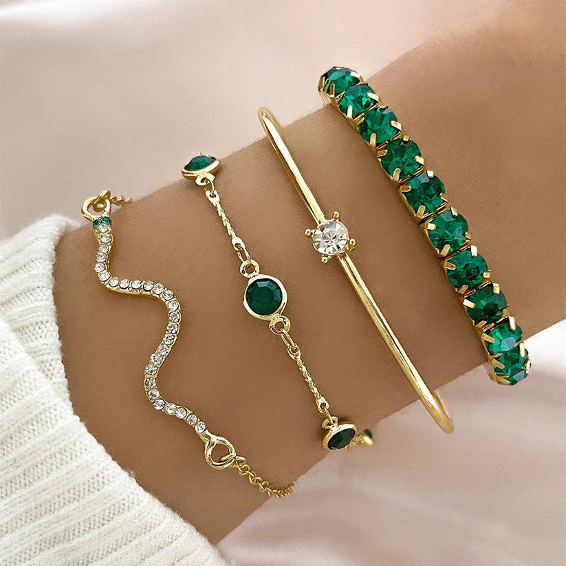 Conjunto de Pulseiras com Pedras Preciosas Verdes