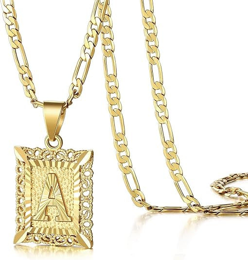 Colar com Letra Quadrada, Banhado a Ouro 18K