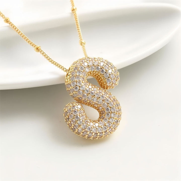 Colar Brilhante com Inicial Bubble A–Z